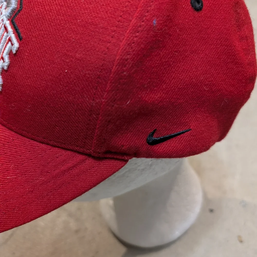 VTG Nike Team Ohio State Buckeyes Hat Red Strap Back Wool Red - Picture 3 of 6